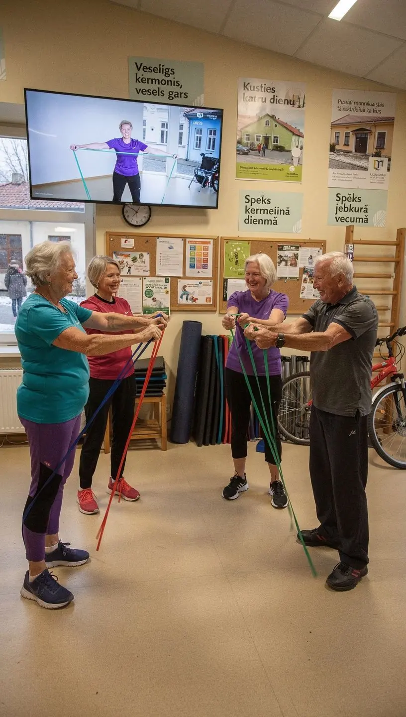 Sieviete, kas izmanto pretestības joslas, lai stiprinātu muskuļus un uzlabotu stāju.