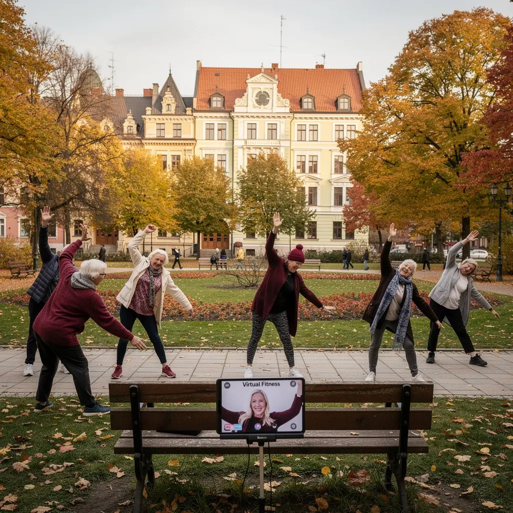 Mierīga vide, kurā notiek vingrošana, ar fokusēšanos uz stājas uzlabošanu.